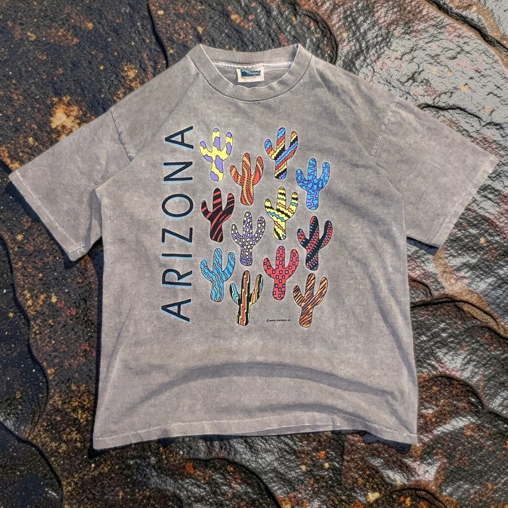 Vintage 90s Arizona Cactus Art T Shirt Resort Images Size L Single Stitch USA